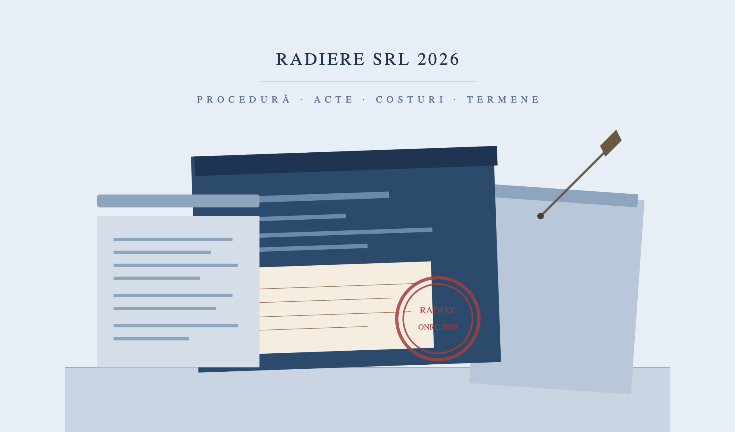 Radiere SRL 2026 — procedura de închidere firmă la ONRC